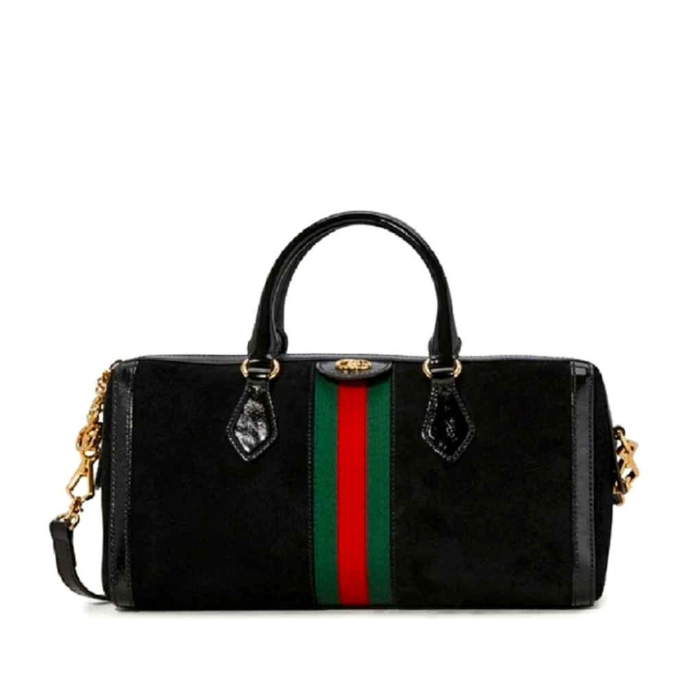 Gucci Black Ophidia Suede Web Stripe Boston Satche